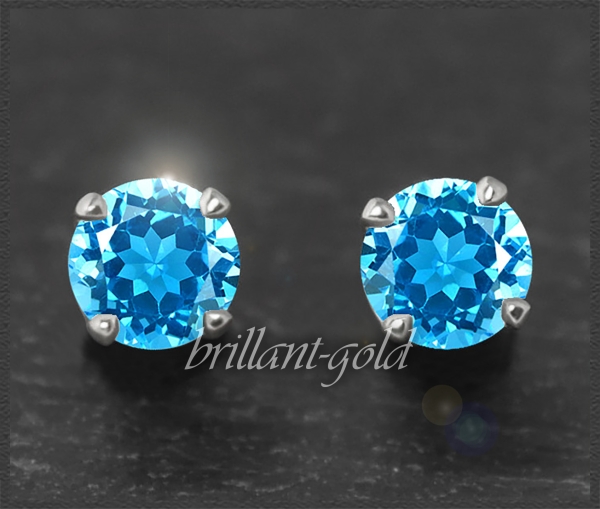 Ohrstecker 585 Gold, Topas aquamarin-blau 4,5,6,7mm